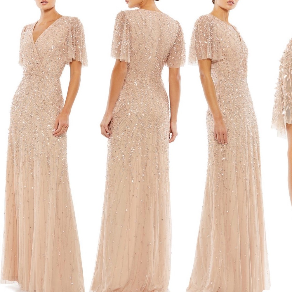 Mac Duggal Beaded Leaves Butterfly Sleeves Gown